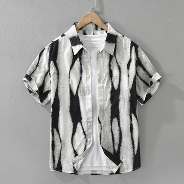 Retro Striped Printed Short Sleeve Shirt Fashion